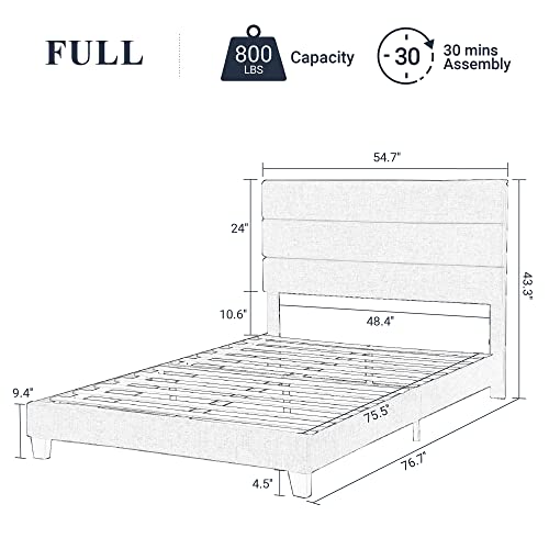 Allewie Full Size Platform Bed Frame with Fabric Upholstered Headboard