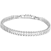 Fanciful Design Women’s Cubic Zirconia Tennis Bracelet – Sparkling Adjustable Silver Tone Bangle, 316L Stainless Steel Hypoallergenic Fashion Jewelry Gift for Her