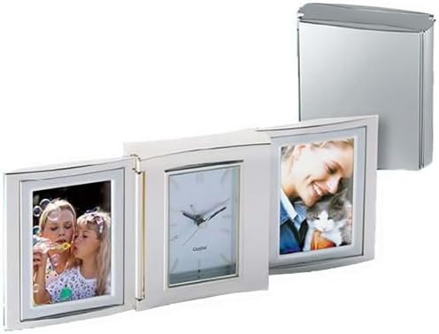 Silver Plated Folding Clock with Photo Frames Free Engraving