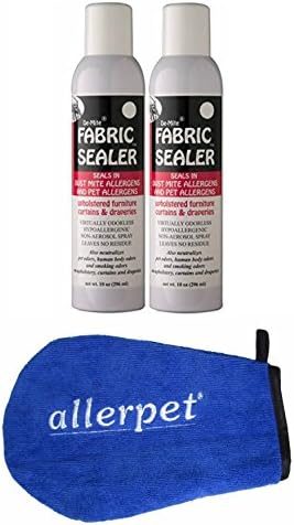 DeMite Fabric Sealer 10oz Non-Aerosol Spray (2 Pack) w/ Allerpet Mitt for Easy, Mess-Free Application - Neutralizes Cat, Dog, and Smoking Odors - Eliminates Dust Mite, Pet, Pollen, and Mold Allergens