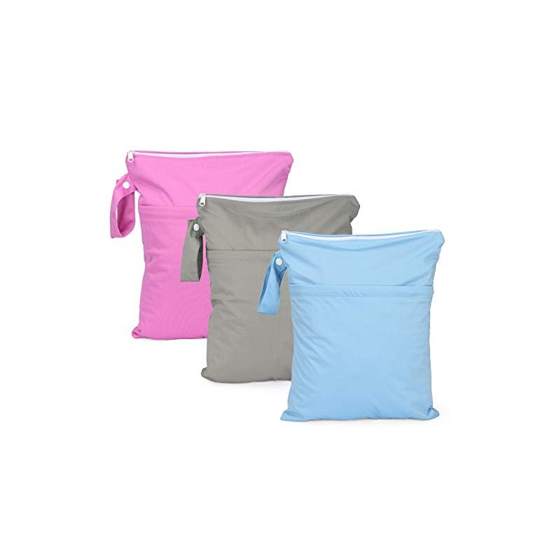 SEEBEL 3 Pack Wet Dry Bags for Baby Cloth Diapers,Washable Travel Bags,Beach,Pool,Gym Bag for Swimsuit/Wet Clothes with…