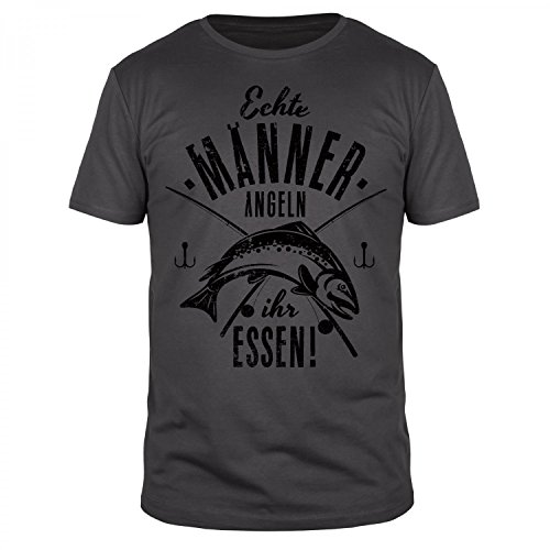 FABTEE Echte Männer Angeln Essen - Herren Fun T-Shirt | Plus Gratis Aufkleber | Als Geschenk zu Weihnachten, Geburtstag…
