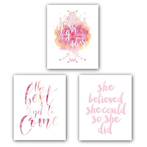 Inspirational&Motivational Lettering Quotes Modern Art Print| Set of 3 Posters 8''X10'' Unframed| Abstract Watercolor Words Wall Printing Decoration| Canvas Wall Art for Office Study Home Decor Gifts