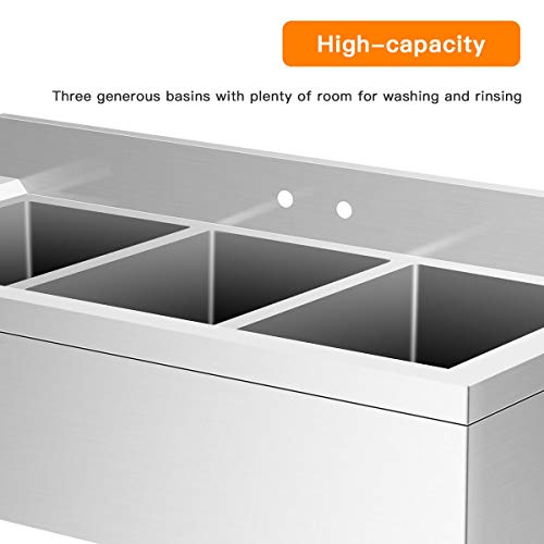 Giantex 3 Compartment Sink Kitchen Prep & Utility Sink Heavy Duty Stainless Steel Commercial