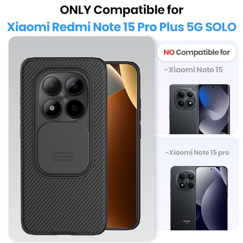 Nillkin Case for Xiaomi Redmi Note 15 Pro Plus 5G - Camera Protector with Slide Camera, Shock and Scratch Resistant, Compatible with Xiaomi Poco M8 Pro 5G 6.83" Black