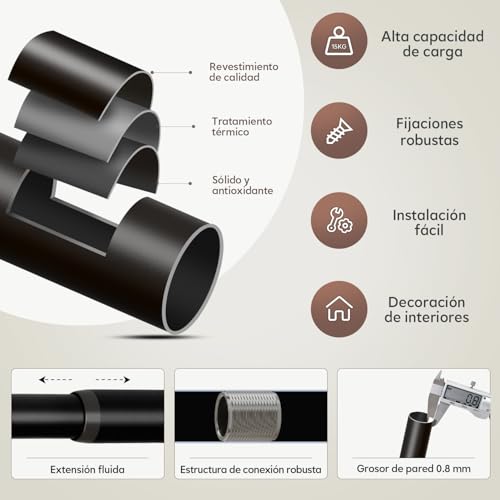 Gormena Curtain Pole Black 80-218 cm Curtain Rail Extendable Diameter 25 mm Ceiling Mounting Wall Mounting Heavy Metal for Living Room Bedroom Kitchen and Various Windows Easy Assembly