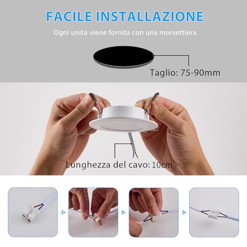Grebeam Pack of 20 LED Recessed Spotlights for Plasterboard, 5W, Round, Warm White 3000K/Neutral White 4000K/Cool White 6000K Adjustable, Hole Ø75-90 mm, LED Ceiling Spotlights for Bathroom Kitchen