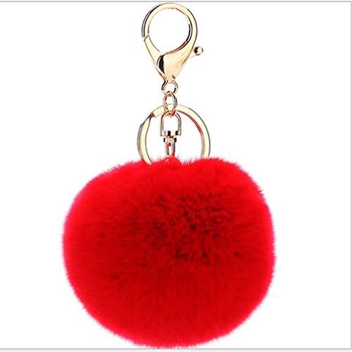 Red Rex Rabbit Fur Ball Pom Pom Keychain for Car Phone Womens Handbag Bag Plush Pendant