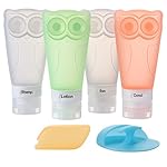 FAMILIFE Leak Proof Silicone Travel Bottle Set, Double Suction Cup TSA Approved BPA Free with Facial Brush Toothbrush Cover(Owl)