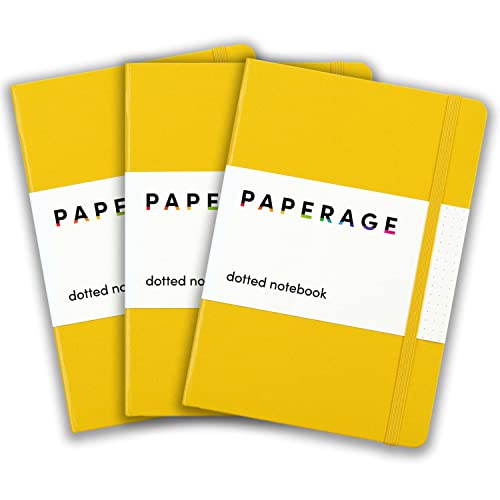 PAPERAGE Dotted Journal Notebooks, 3 Pack, (Yellow), 160 Pages, Medium