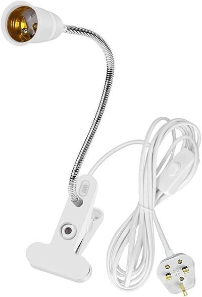 Wasserquelle E27 Clip Desk Lamp with Switch UK Plug 360° Adjustable Clip Mount