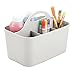 mDesign Storage box ideal for office supplies – plastic pencil holder with 4 compartments – light grey desk storage can be transported thanks to its handles