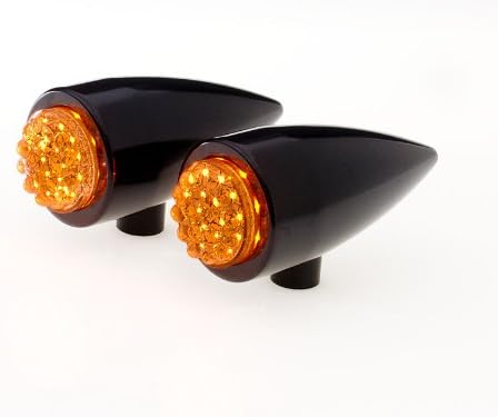 Black Anodized Motorcycle LED Turn Signals, front or rear, with Amber LEDs in Black Anodized Teardrop Housings