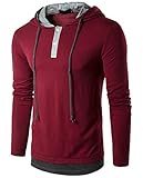Guoji Men's Casual Slim Fit Long Sleeve T-Shirt with Hooded/Hoodies Tops (B27-Winered Small)