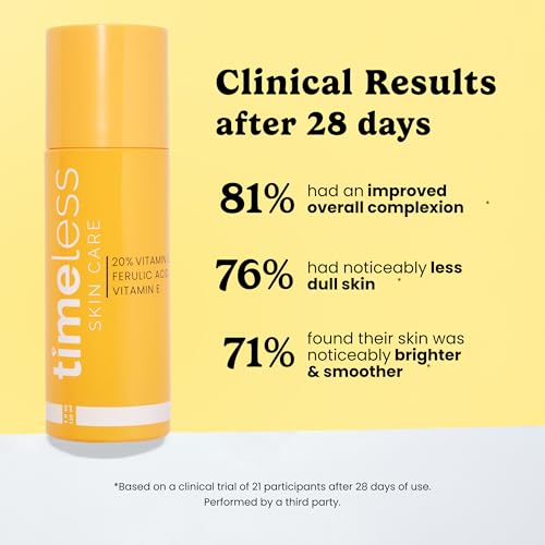 Timeless Skin Care Vitamin C Serum with Vitamin E & Ferulic Acid - Brightening Serum - for Oily & Dry Skin - Fragrance-Free - 4 oz