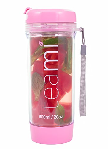 TEA TUMBLER Infuser Water Bottle by Teami - Baby Pink, 20 Ounce - BPA FREE - Double Walled Mug, Hot or Cold - Our Best Infusion Bottles for Infused Fruit, Smoothies, Tea, even Coffee
