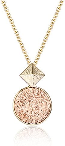 Rose Gold Druzy Completeness Pendant Necklace with 14K Gold-Plated over Brass, 16"+3" Extender