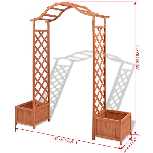 mewmewcat Rose Arch with 2 Planters, Solid Wood Pergola Waterproof Outdoor Garden Party Wedding Supplies 70.9"x15.7"x80.7"