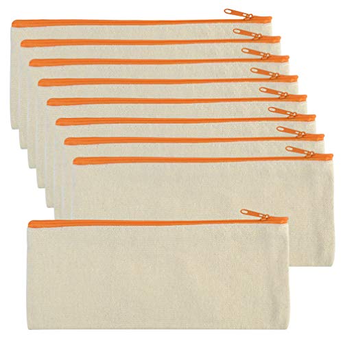 10 pcs Multi-Purpose Cotton Canvas Zipper Invoice Bill Bag Pen Pencil Cosmetic Makeup Bag Pouch Blank DIY Craft Bag (White, 3.5x8.3)