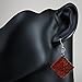 925 Sterling Silver Hand Painted Murano Glass Red Orange Swirls Square Dangle Hook Earrings