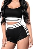 VamJump Women Sports Spaghetti Strap Crop Tank Top With High Waist Shorts Set