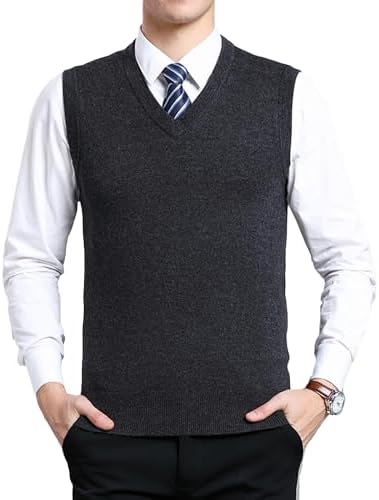 トップス Cotton Wool V-neck Knit Vest charcoalovy TopTie Men's 100% Cotton Knit Sweater Vest, V Neck Cable Pattern