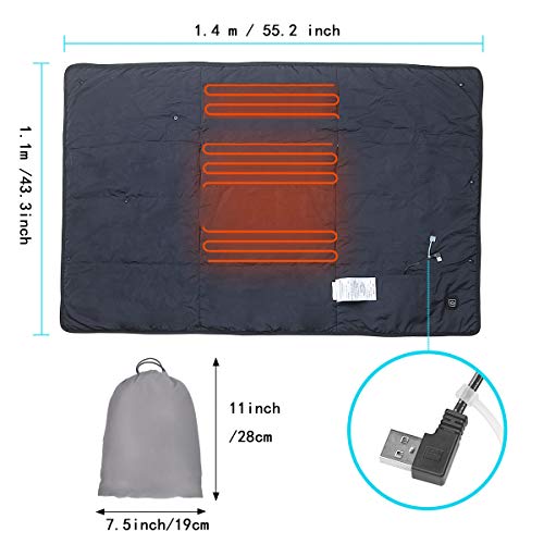 Electric Heated Blanket,Camping Blanket with 3 Heating Levels Wearable