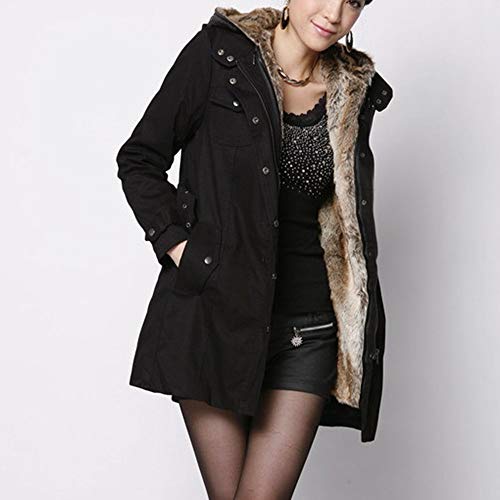 HOSOME Women Fur Lining Coat Womens Long Jacket Winter Warm Thick Hooded Parka Black - Thumbnail 2