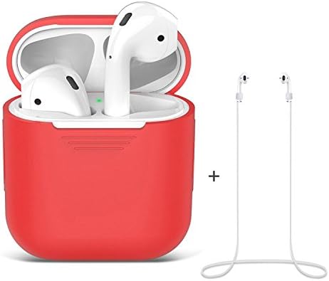 Airpods Case, Airpods Strap, Airpods Silicone Protective Cover with Earphone Sports Anti-lost Strap, Apple Airpods Charging Case (red)