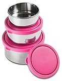 MIRA Set of 3 Stainless Steel lunch box and food storage containers,  Pink