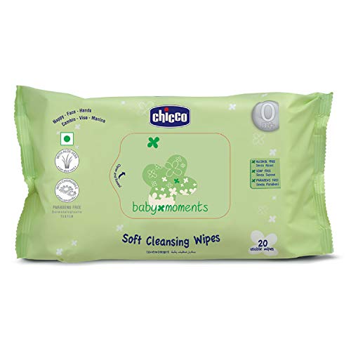 Chicco Baby Moments Soft Cleansing Baby Wipes, Ideal for Nappy, Face and  Hand, Dermatologically Tested, Paraben Free, Sticker Pack (20 Sheets)