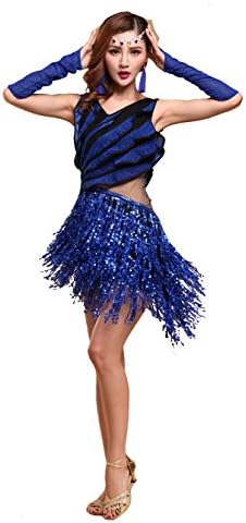 WOLIMAI Women's Sexy Fringe Tassel Ballroom Salsa Costumes Tango Latin Rumba Dance Dress