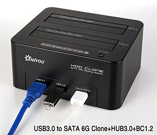 Hard Drive Docking Station, USB 3.0 to SATA HDD Docking Station Dual-Bay External Hard Drive Dock with Offline Clone Function for 2.5"/3.5" SATA HDD SSD Drives, Support 2X 10TB