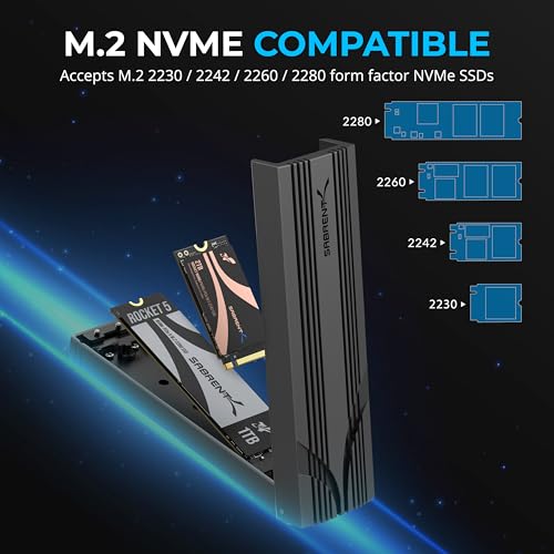 SABRENT USB C NVMe Enclosure & Reader, Tool-Free M.2 PCIe SSD Case for 2230-2280, 10Gbps USB 3.2 Gen 2 Adapter, Aluminum Cooling, External M.2 NVMe Drive Enclosure (EC-PNVO)