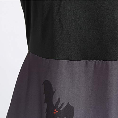 HIRIRI Halloween Dresses Womens Long Sleeve Cocktail Swing Dress Vintage Pumpkin Printed Cosplay Party Costume Gray - Thumbnail 3