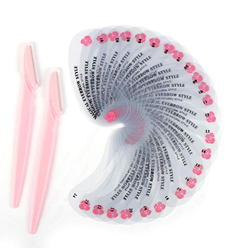 HUIHUIBAO 24 Pieces Reusable Different Styles Eyebrow Shaping Stencils and 2 Pieces Eyebrow Razor