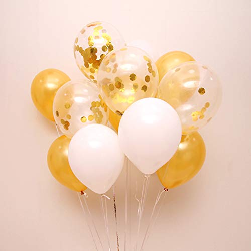 40 Pack Gold Confetti Balloons with Golden Paper Confetti Dots for Birthday Party, Wedding, Bridal Shower, Baby Shower and Holidays - 12 Inch Shining Gold Balloons