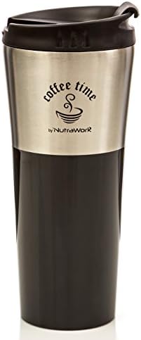 NutraWork ULTIMATE Travel Coffee Mug, Double Wall Stainless Steel HOT COLD Tumbler Insulated Vacuum Sealed SPILL-PROOF 17OZ Screw Cap, Flip Top Lid, BPA FREE Non-Slip Rubber Base 100% SATISFACTION