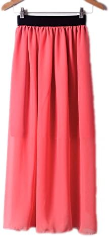 Stjeny Elegant Women's Elastic Waist Sexy Chiffon Half Skirt Dress,Watermelon red,