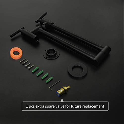 Pot Filler Double Joint Spout Folding Stretchable Swing Arm Wall Mounted Brass Kitchen Faucet, Single Hole Two Handle Kitchen Sink Faucet Matte Black,PHASAT,71211B