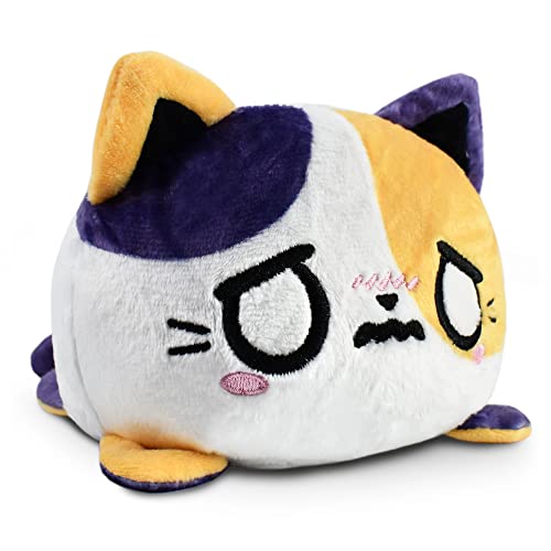 TeeTurtle - The Original Reversible Cat Plushie - Happy + Worried Calico - Cute Sensory Fidget Stuffed Animals That Show Your Mood