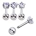 Zysta 4PCS Clear Cubic Zirconia 16G Earring Studs Heart Star Square Round Rhinestone Diamond Stainless Steel Post Back Ball Screw Men Women Nose Helix Cartilage Ear Lobe Small Cute Piercing