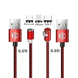 UGI 90 Degree Round L Cable Phone Charge Micro USB C Magnetic Type C Cable Right Angle 6.6ft Nylon Braided Cord Compatible for Android Samsung Galaxy S6,S7,S8,Huawei Phone X 8 7 6 Plus More Devices