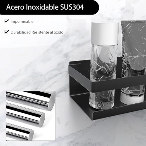 Bestdon Bathroom Shelf Stainless Steel, Shower Shelves Wall Without Drill for Bathroom and Kitchen, Adhesive, Matte Black, 30 cm