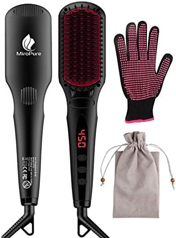 2-in 1 Ionic Hair Straightener Brush MCH Heating Hair Straightening Irons with Free Heat Resistant Glove and Temperature Lock Function