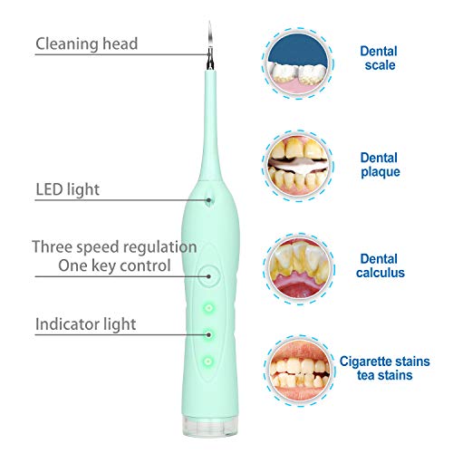 Electric Dental Calculus Remover Plaque Remover for Teeth with Electric Sonic Toothbrush Ultrasonic Tartar Scraper Stain Remover with Dental Picks Mirror(Green) - Thumbnail 4