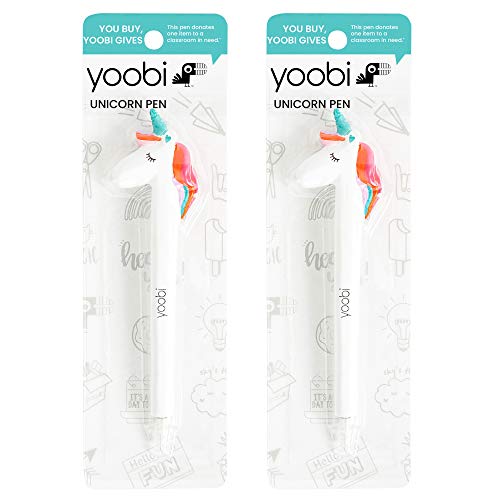 Yoobi White Unicorn Ballpoint 2-Pack Pens | Set of 2 | Fun, Trendy Writing for School, Desk, Work | Black Ink | 0.8mm Medium Tip