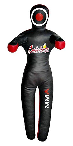 Celebrita Italy MMA Judo Leather Grappling Dummy Hanging with 2 hooks MMA3303 Leather unfilled - Black 47" Up to 35kg/77 lb