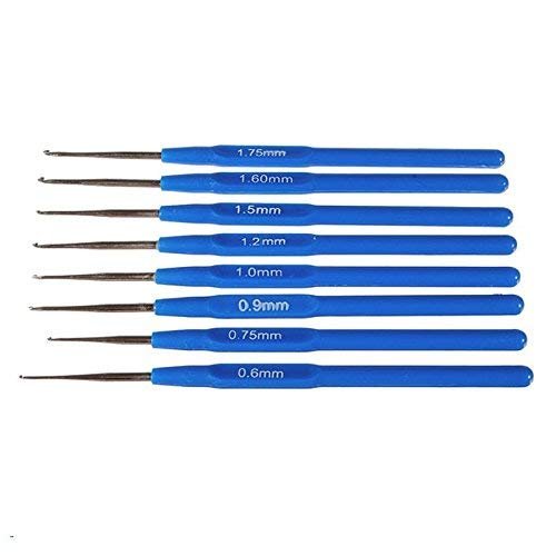 8pcs/Set Blue Plastic Meal Crochet Hook Knit Knitting Needle Weave Craft Tip Yarn Sewing Tools 0.6-1.75mm FBA