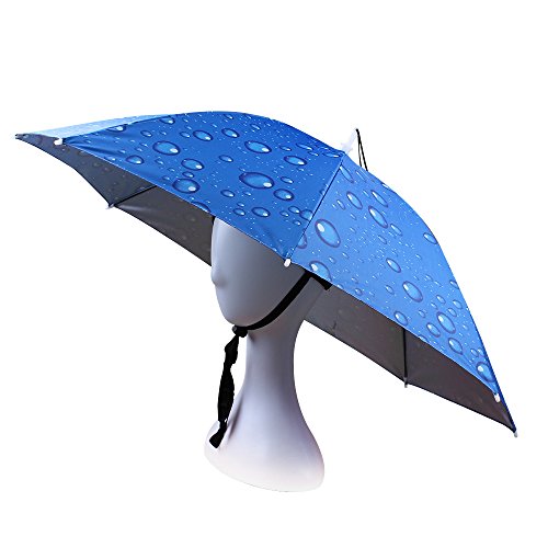 JANGANNSA Fishing Umbrella Hat Folding Sun Rain Cap Adjustable Multifunction Outdoor Headwear (Blue)